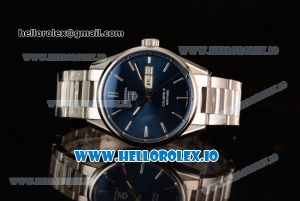 Tag Heuer Carrera Calibre 5 Swiss ETA 2824 Automatic Steel Case Blue Dial With Stick Markers Steel Bracelet - Click Image to Close